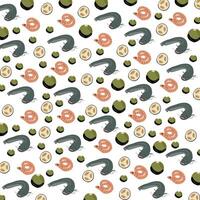 cute catfish, worms with fruit as a pattern background vector