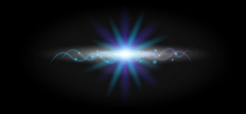 Beautiful glow with lines of waves and highlights. Abstract futuristic background explosion in outer space. Blue, purple, what tones. The space Infinity universe. Abstract bokeh lights on lens.