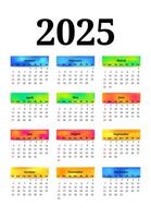 Calendar for 2025 isolated on a white background vector