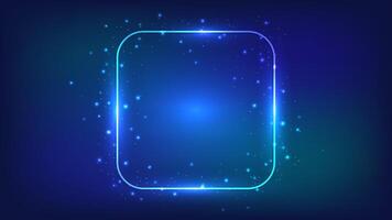 Neon rounded square frame with shining effects vector