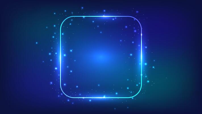 Neon rounded square frame with shining effects