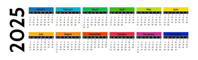 Calendar for 2025 isolated on a white background vector
