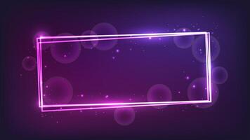 Neon rectangular frame with shining effects and sparkles vector