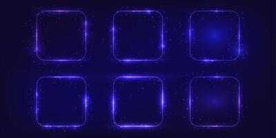 Set of six neon frames with shining effects vector