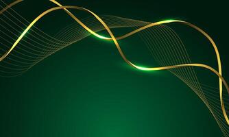 Abstract luxury gold ribbon line wave curve on green design modern background vector