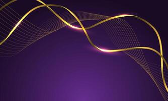 Abstract luxury gold ribbon line wave curve on purple design modern background vector