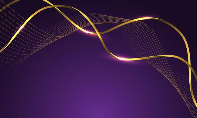 Abstract luxury gold ribbon line wave curve on purple design modern background
