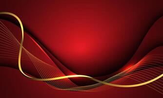 Abstract luxury gold ribbon line wave curve on red design modern background vector