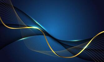 Abstract luxury gold ribbon line wave curve on blue design modern background vector