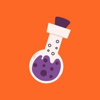 Potion bottles set isolated Happy Halloween day. Cartoon illustration of different shape glass jars with liquid substance. vector