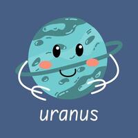 Decorative Space Print With Cute Planet Uranus Illustration For Children's Room In Scandinavian Style Space-Themed. vector