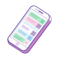 Cartoon mobile phone with messages on the display isolated on the transparent background png