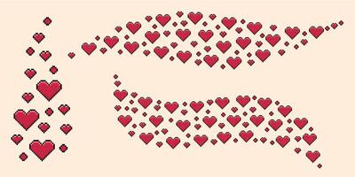 Set of pixel art heart swoosh. 8-bit y2k retro style illustration. vector