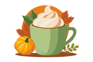 Cup of hot pumpkin latte with whipped cream isolated on the transparent background png