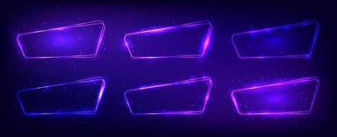 Neon double rounded frame with shining effects vector