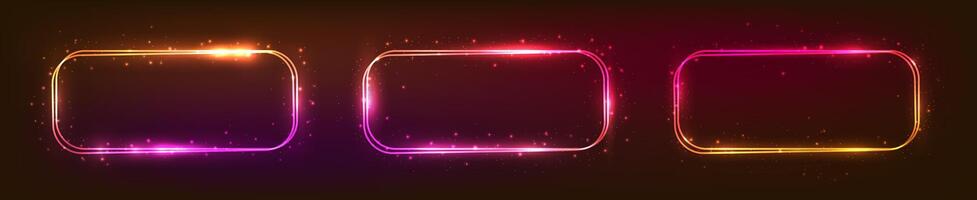 Neon double rectangular frame with shining effects vector
