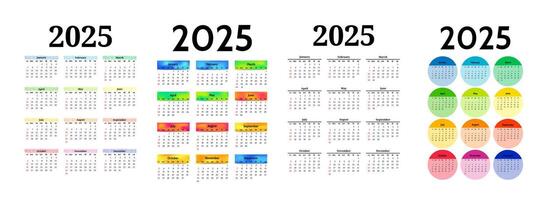 Set of calendars for 2025 isolated on a white background vector