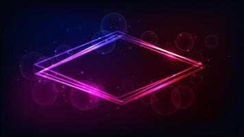 Neon rhombus frame with shining effects and sparkles vector