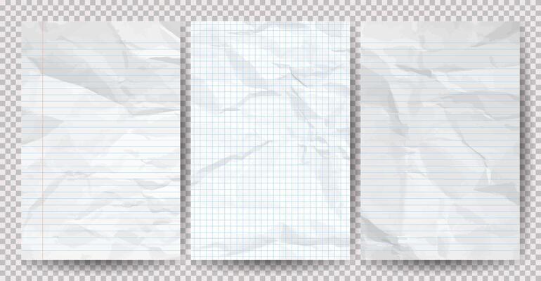 Set of white clean crumpled papers