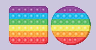 Simple dimple pop it antistress trendy toy. Rainbow square and round pop it. Simple dimple illustration. vector