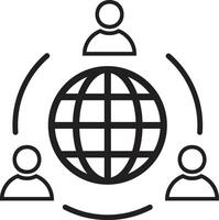 Global connection isolated on white background. Social media network outline icon. Globe icon with people connected worldwide. Global network icon. Global business connection or communication. vector