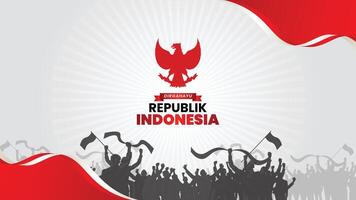 Gradient indonesia independence day celebration horizontal banner template. Happy independence day Indonesia with red white flag ribbon. Can use for background, banner, poster, flyer, and web. vector
