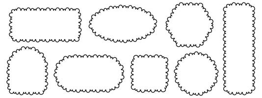 Set of rectangular scalloped and wavy frame. Pop vintage groovy border. illustration on white background vector