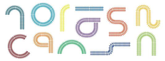 Railway train track different colors illustration isolated on white background. Rail pattern round circular curve railroad path icon vector