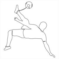 Continuous single line drawing of soccer player playing football player simple line art illustration vector