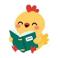a cute chicken reading a book vector