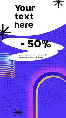 Vertical blue template story format. Neo brutalism style banner with space for text