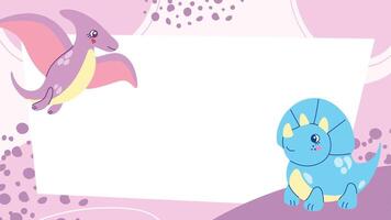 Colorful background with hand drawn dinosaurs. illustration for kids with copy space vector