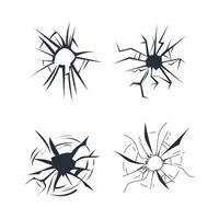Set of realistic broken glass holes showing damage from impact vector