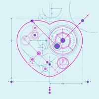 concept of mental health or cardiology, graphic of heart shape with blueprint element vector