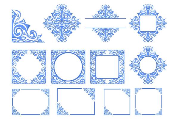 Set Of Border Frame Ornament Design with Blue Swirl Theme for Decoration