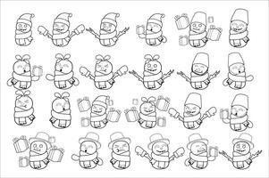 Design a coloring image with a Christmas snowman theme vector