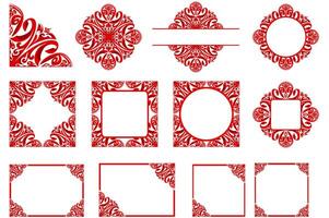 Set Of Border Frame Ornament Design with Red Swirl Theme for Decoration vector