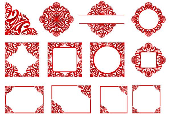 Set Of Border Frame Ornament Design with Red Swirl Theme for Decoration