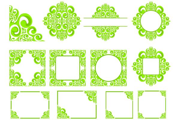 Set Of Border Frame Ornament Design with green Swirl Theme for Decoration