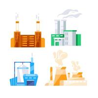 Set of industrial buildings generating smoke pollution vector