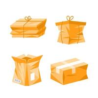 Cardboard boxes in different states showing delivery process. vector
