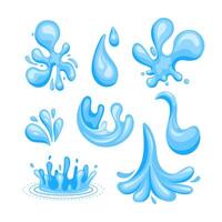 Set of blue water splashes flowing and splashing making different shapes vector