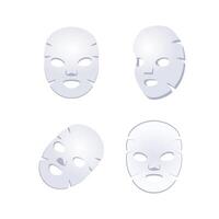 Experience ultimate self care with a set of four white cosmetic sheet masks for moisturizing your face. Embrace pampering with this luxury collection. vector