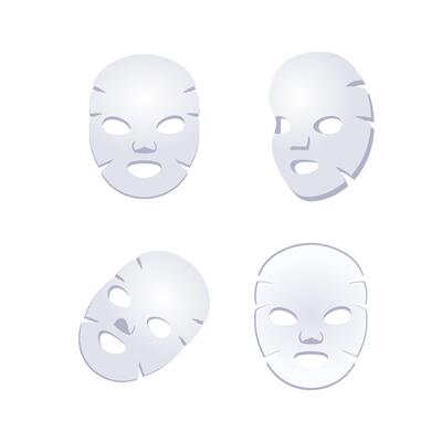 Experience ultimate self care with a set of four white cosmetic sheet masks for moisturizing your face. Embrace pampering with this luxury collection.