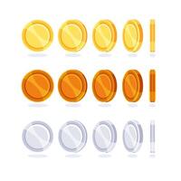 Cartoon style gold and silver coins rotating animation sprite sheet for game developers. vector