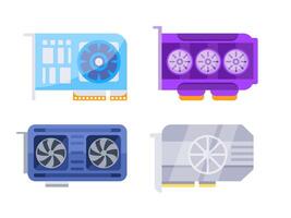 Set of graphic cards showing different cooling solutions. vector