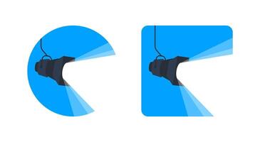 Bright spotlight shining on empty stage against blue background, drawing attention to single equipment. Simple design with abstract shapes provides copy space vector