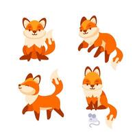 Set of cute cartoon foxes showing different emotions vector