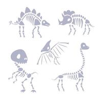 Set of five dinosaur skeletons standing on two legs with bones visible vector