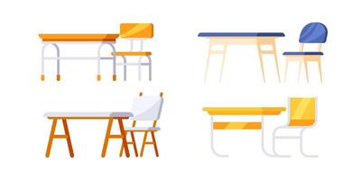 Set of school desks with chairs being used by pupils and students in a classroom or at home vector
